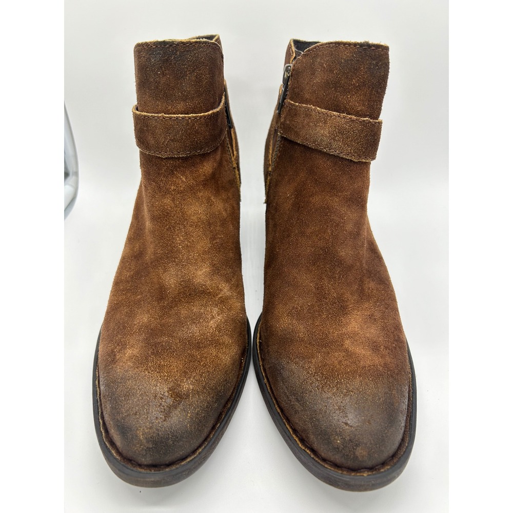 Born Brown Suede Leather Distressed Ankle Boots Buckle‎ Zipper Women's Size 9.5M